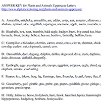 Plants and Animals Uppercase Answer Key